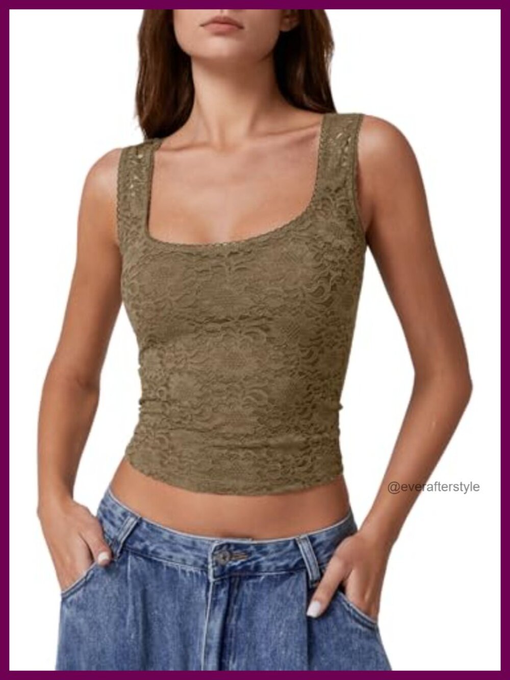 Lace Trim Square Neck Sleeveless Double-Layer Tank Top